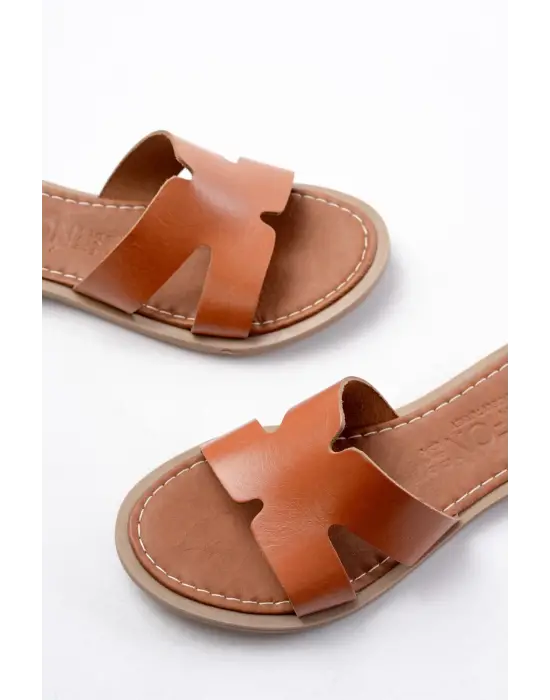 169-6100 Taba Ortopedik Hakiki Deri Kadın Terlik