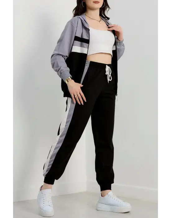 2 İplik Alt Üst Eşofman Takımı Siyah Gri