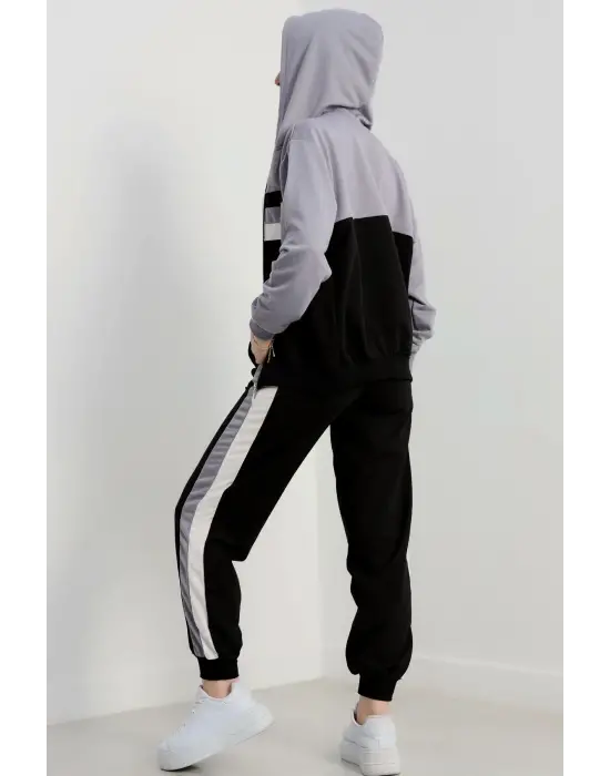 2 İplik Alt Üst Eşofman Takımı Siyah Gri