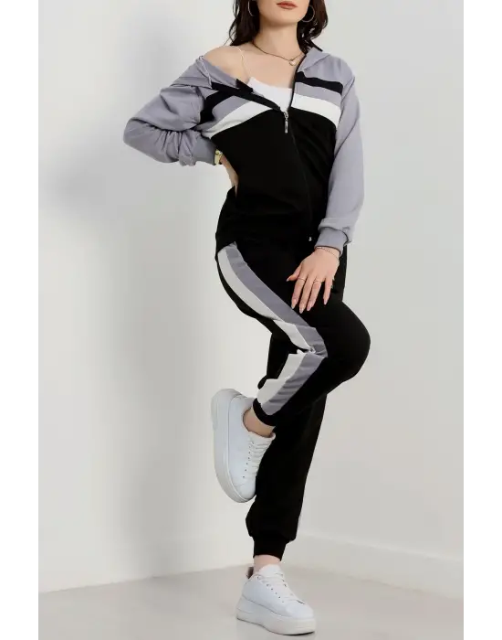 2 İplik Alt Üst Eşofman Takımı Siyah Gri