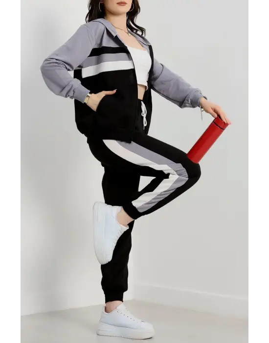 2 İplik Alt Üst Eşofman Takımı Siyah Gri