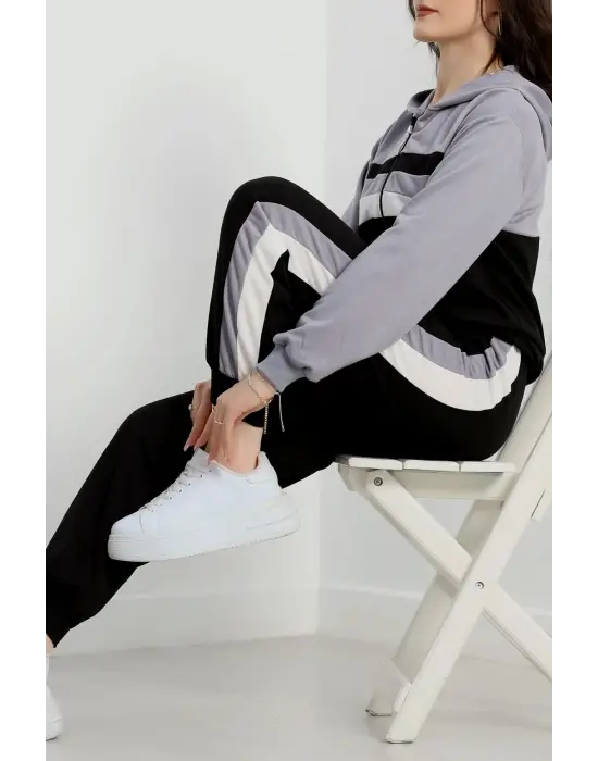 2 İplik Alt Üst Eşofman Takımı Siyah Gri