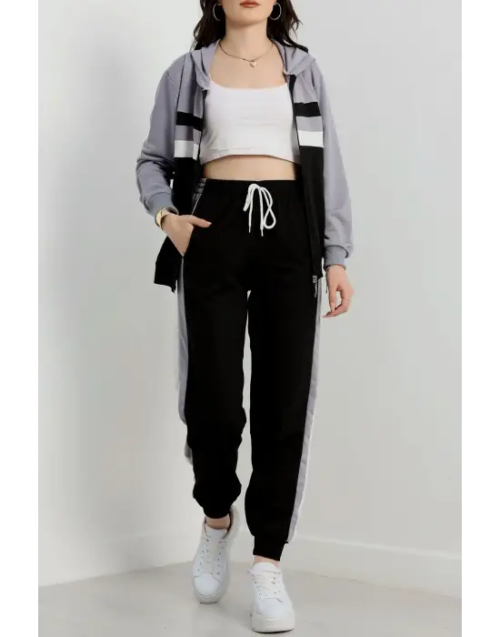 2 İplik Alt Üst Eşofman Takımı Siyah Gri