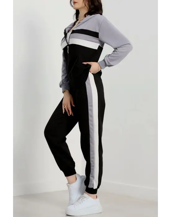 2 İplik Alt Üst Eşofman Takımı Siyah Gri