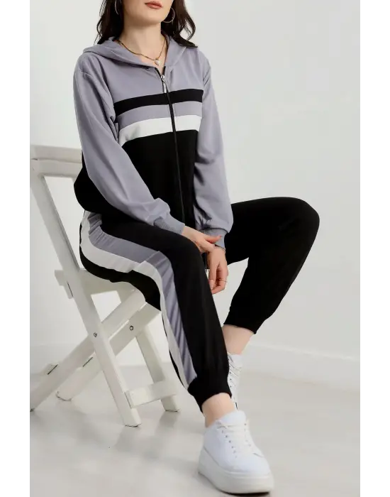 2 İplik Alt Üst Eşofman Takımı Siyah Gri