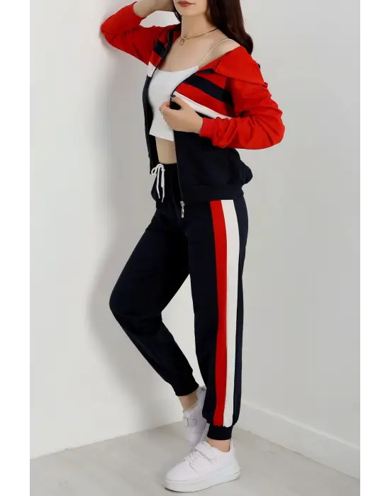 2 İplik Alt Üst Eşofman Takımı Siyah Kırmızı