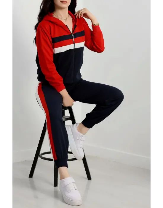 2 İplik Alt Üst Eşofman Takımı Siyah Kırmızı