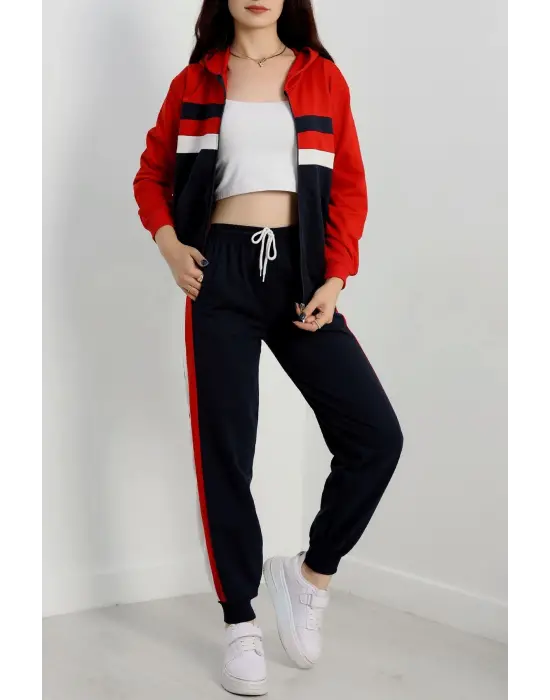 2 İplik Alt Üst Eşofman Takımı Siyah Kırmızı