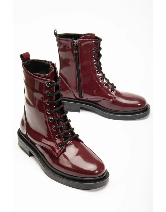 Bordo Rugan Bağcıklı Fermuarlı Günlük Kadın Bot