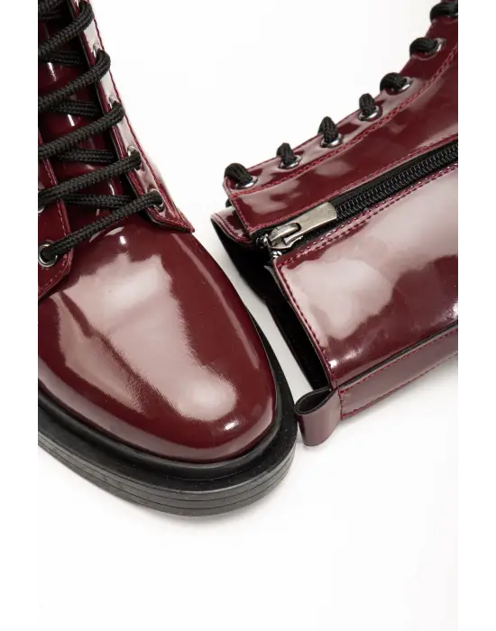 Bordo Rugan Bağcıklı Fermuarlı Günlük Kadın Bot