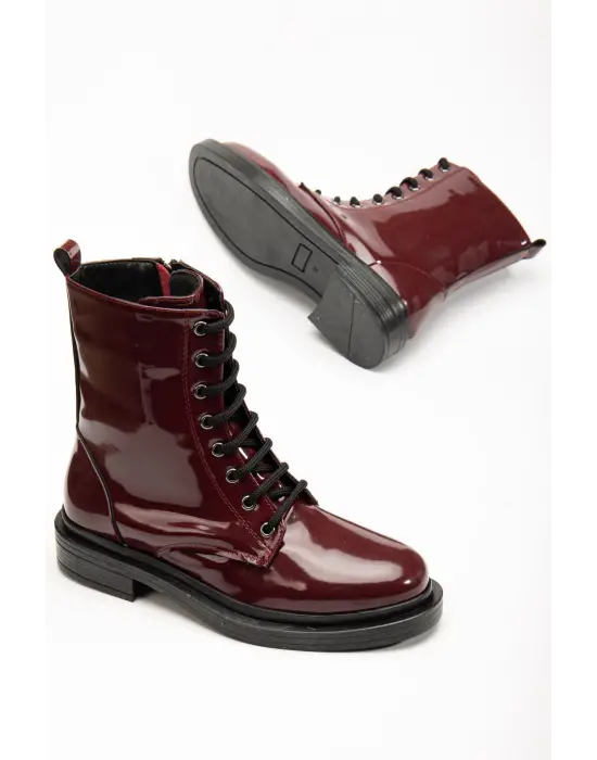 Bordo Rugan Bağcıklı Fermuarlı Günlük Kadın Bot