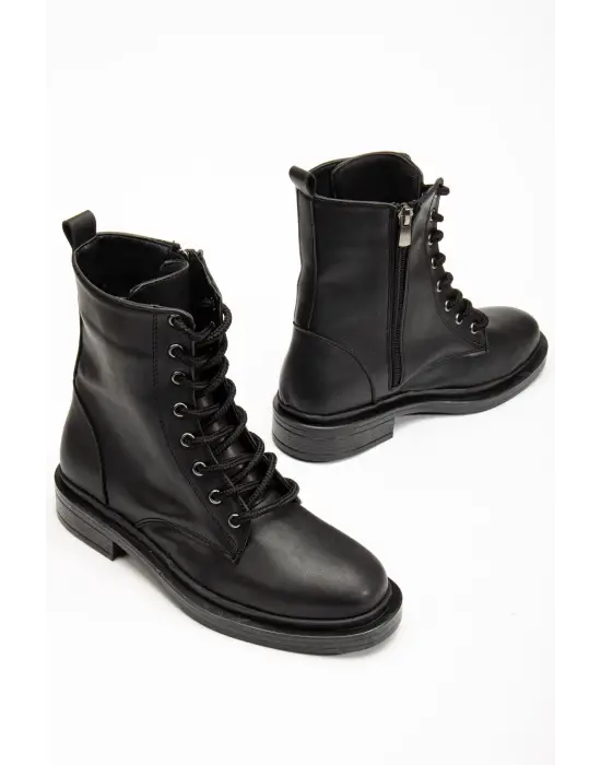 Siyah Bağcıklı Fermuarlı Günlük Kadın Bot