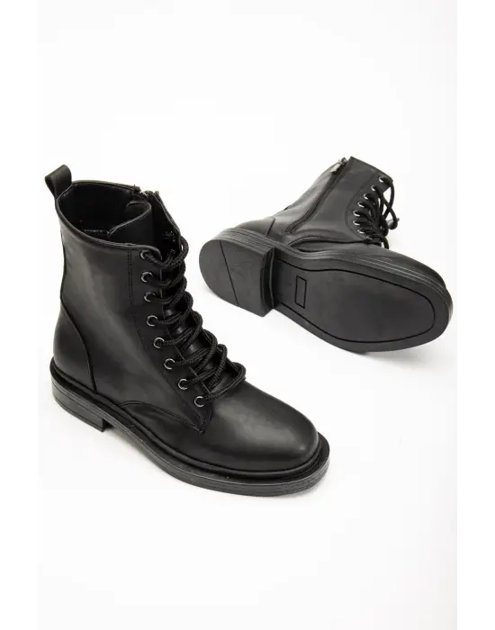 Siyah Bağcıklı Fermuarlı Günlük Kadın Bot