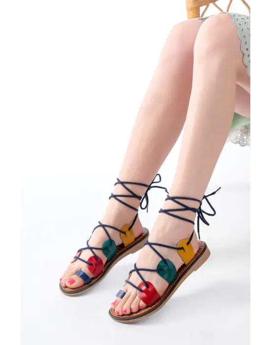 205-01 Multi Bilekten Bağlamalı Ortopedik Hakiki Deri Kadın Sandalet