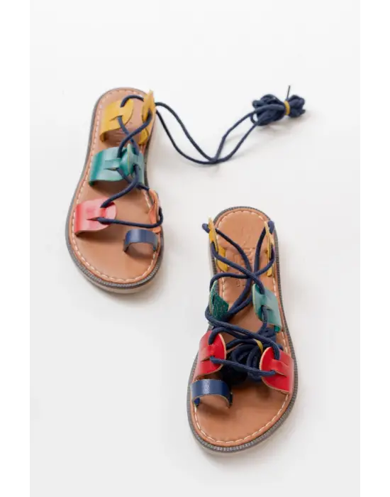 Multi Bilekten Bağlamalı Ortopedik Hakiki Deri Kadın Sandalet