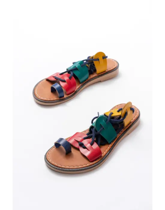 205-01 Multi Bilekten Bağlamalı Ortopedik Hakiki Deri Kadın Sandalet