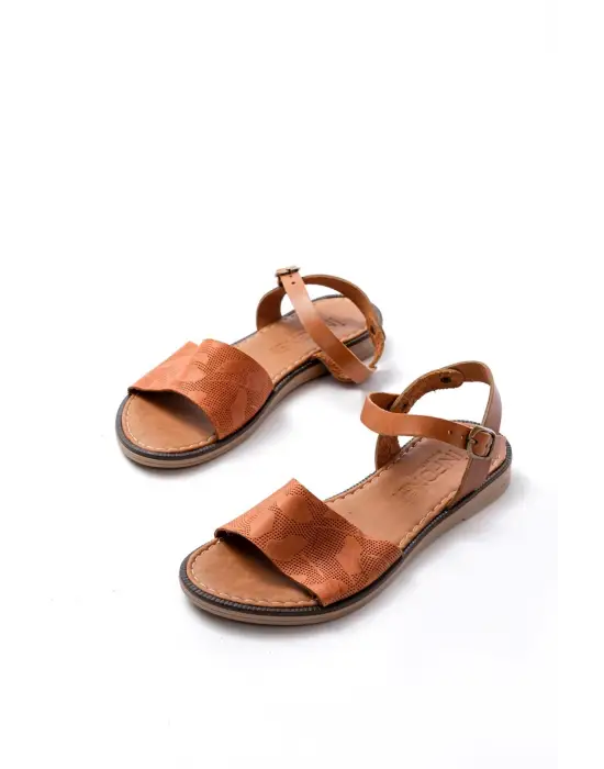 205-012 Taba Ortopedik Hakiki Deri Kadın Sandalet