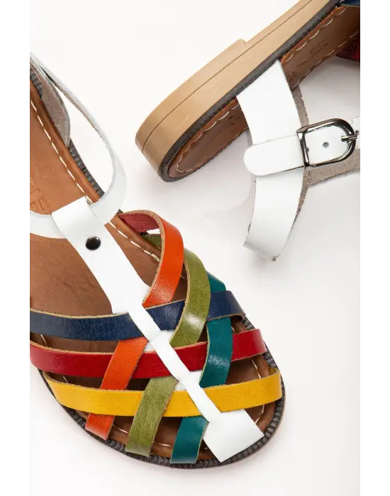 Beyaz Multi Ortopedik Hakiki Deri Kadın Sandalet