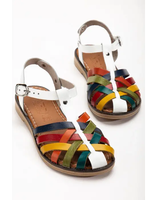 Beyaz Multi Ortopedik Hakiki Deri Kadın Sandalet