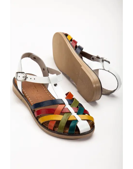 Beyaz Multi Ortopedik Hakiki Deri Kadın Sandalet