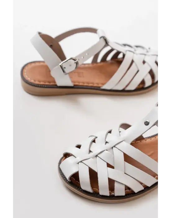 Beyaz Ortopedik Hakiki Deri Kadın Sandalet