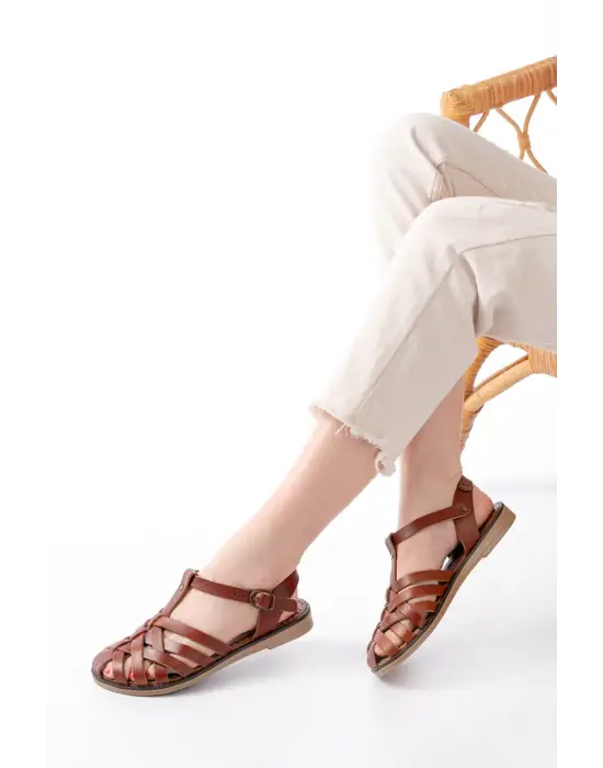 205-02 K. Kahve Ortopedik Hakiki Deri Kadın Sandalet