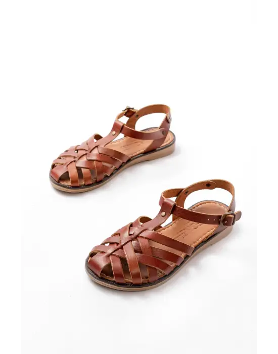 205-02 K. Kahve Ortopedik Hakiki Deri Kadın Sandalet