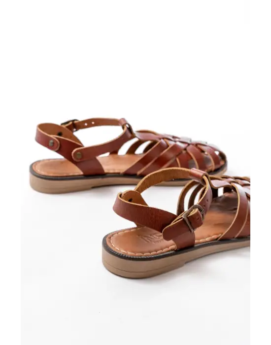 205-02 K. Kahve Ortopedik Hakiki Deri Kadın Sandalet