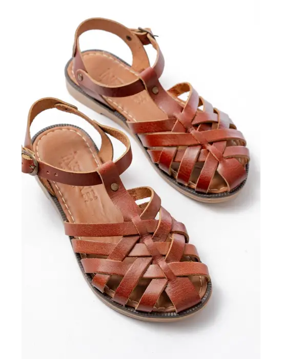 205-02 K. Kahve Ortopedik Hakiki Deri Kadın Sandalet