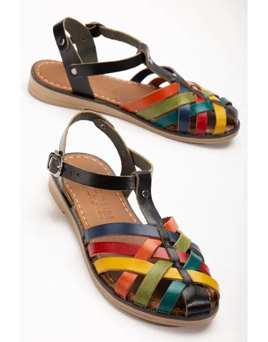 Siyah Multi Ortopedik Hakiki Deri Kadın Sandalet