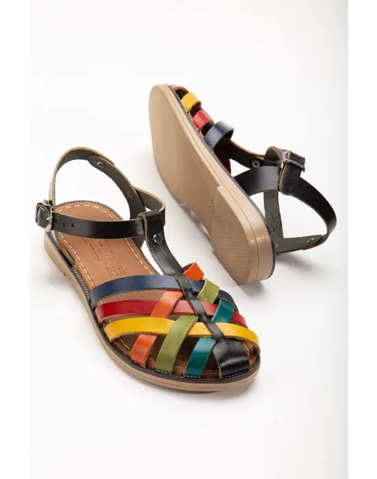 Siyah Multi Ortopedik Hakiki Deri Kadın Sandalet