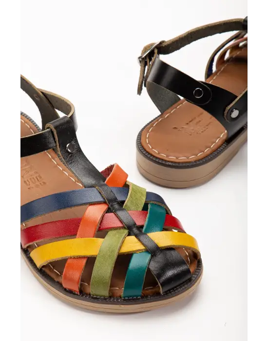 Siyah Multi Ortopedik Hakiki Deri Kadın Sandalet