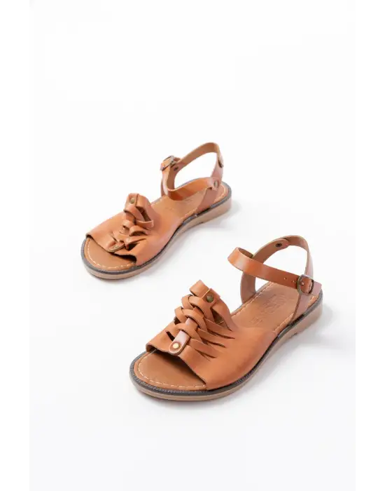 205-029 Taba Ortopedik Hakiki Deri Kadın Sandalet