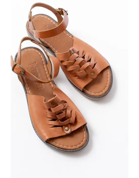 205-029 Taba Ortopedik Hakiki Deri Kadın Sandalet