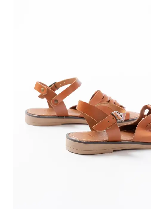 205-029 Taba Ortopedik Hakiki Deri Kadın Sandalet