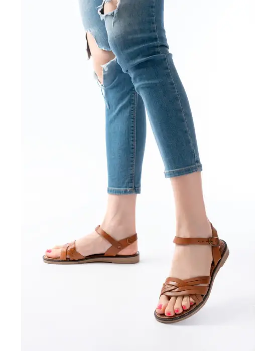 205-037 Taba Hakiki Deri Ortopedik Taban Kadın Sandalet
