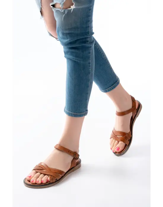 205-037 Taba Hakiki Deri Ortopedik Taban Kadın Sandalet