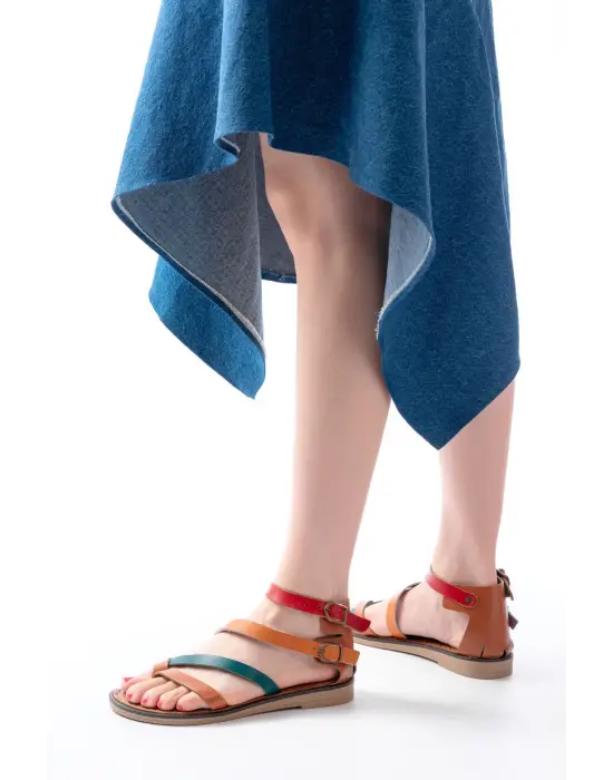 205-039 Taba Multi Bilekten Bağlamalı Parmak Arası Kadın Sandalet