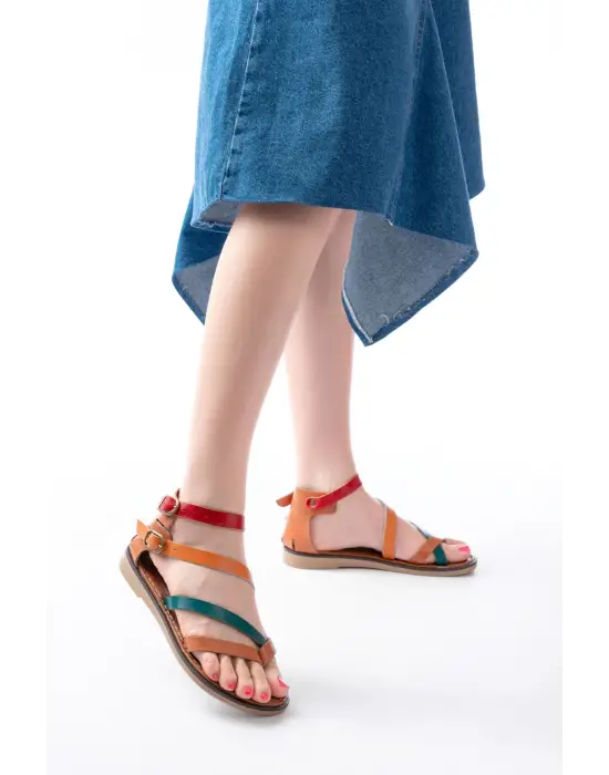 205-039 Taba Multi Bilekten Bağlamalı Parmak Arası Kadın Sandalet