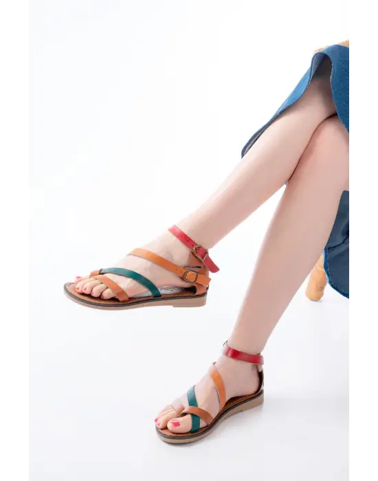 205-039 Taba Multi Bilekten Bağlamalı Parmak Arası Kadın Sandalet