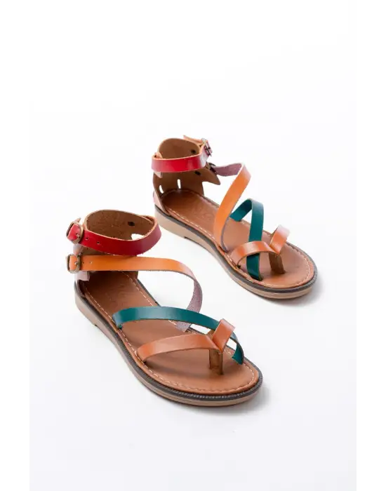 205-039 Taba Multi Bilekten Bağlamalı Parmak Arası Kadın Sandalet