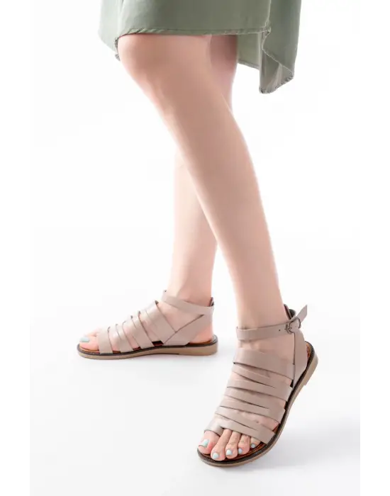 205-041 Bej Ortopedik Hakiki Deri Kadın Sandalet