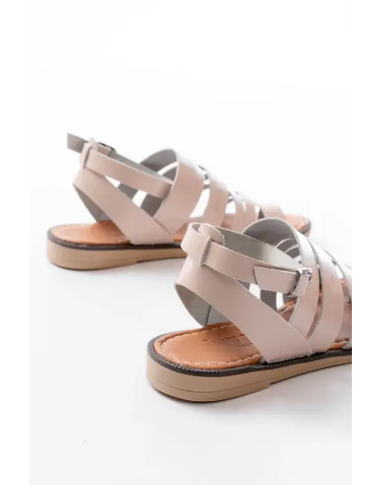 205-041 Bej Ortopedik Hakiki Deri Kadın Sandalet