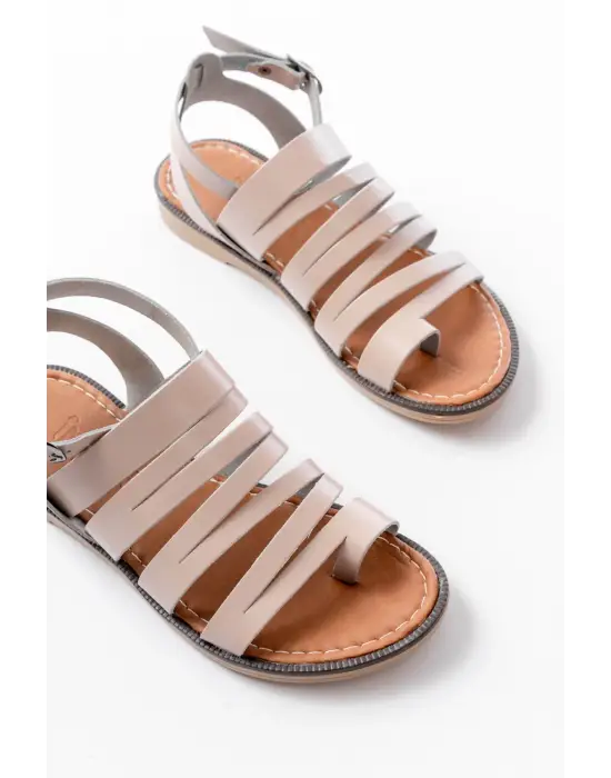 205-041 Bej Ortopedik Hakiki Deri Kadın Sandalet