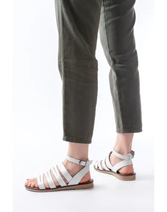 205-041 Beyaz Ortopedik Hakiki Deri Kadın Sandalet