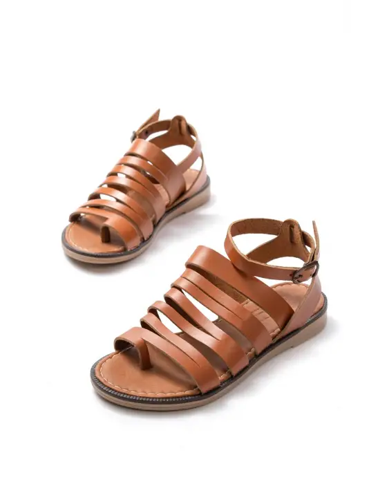 205-041 Taba Ortopedik Hakiki Deri Kadın Sandalet