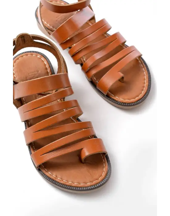 205-041 Taba Ortopedik Hakiki Deri Kadın Sandalet