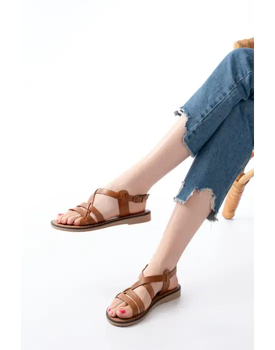 205-05 Taba Ortopedik Hakiki Deri Kadın Sandalet