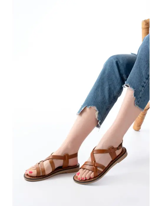 205-05 Taba Ortopedik Hakiki Deri Kadın Sandalet