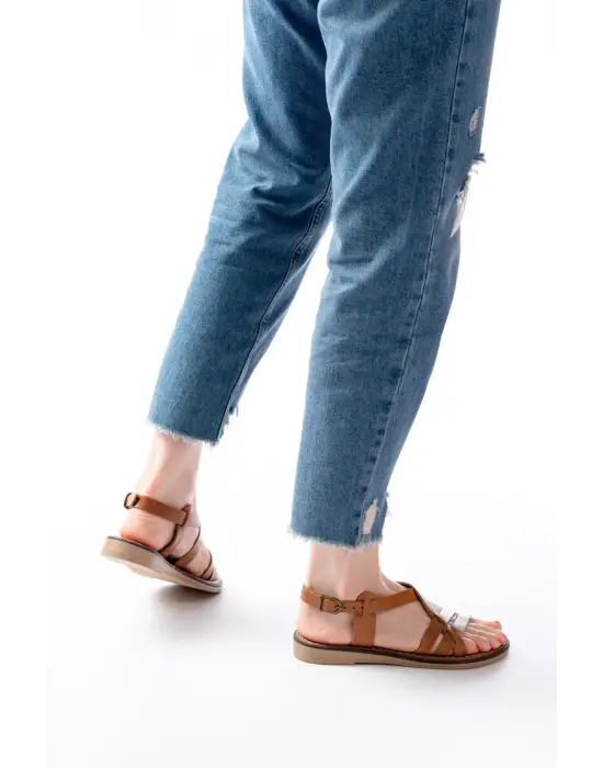 205-05 Taba Ortopedik Hakiki Deri Kadın Sandalet